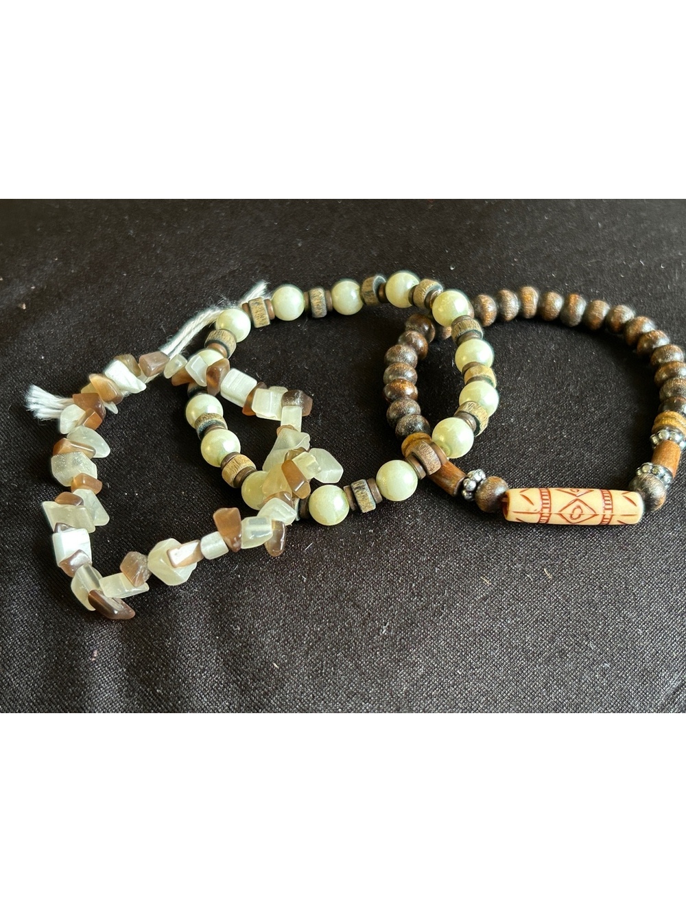 Set of Three Beaded Bracelets with Natural Stone and Wood